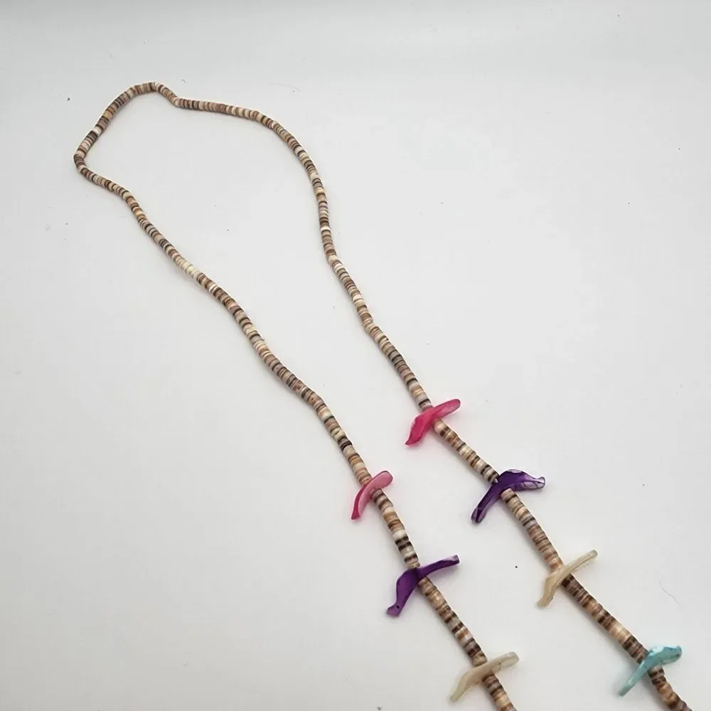 MOP Fetish Bird & Shell Heishi Beads Glasses Chain
